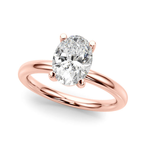 Rose gold Oval Solitaire Engagement Ring with Four-Prong Setting and Plain Band