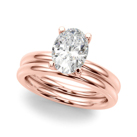 Rose gold Oval Solitaire Engagement Ring with Four-Prong Setting and Plain Band