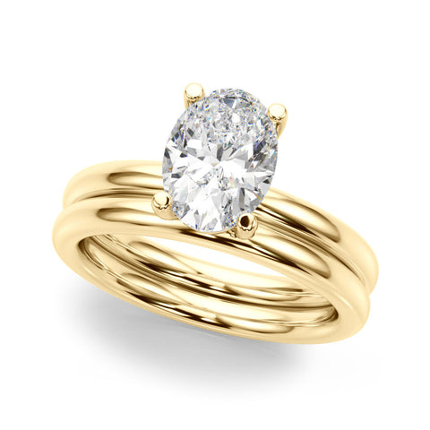 Yellow gold Oval Solitaire Engagement Ring with Four-Prong Setting and Plain Band