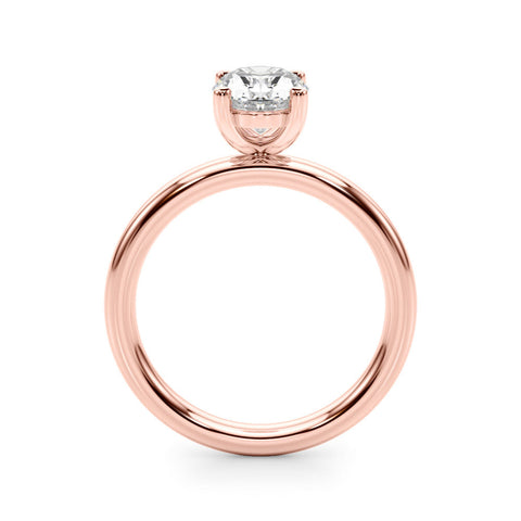 Rose gold Oval Solitaire Engagement Ring with Four-Prong Setting and Plain Band
