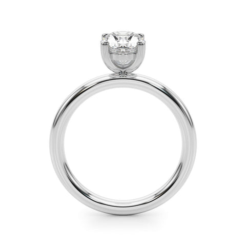 Silver Oval Solitaire Engagement Ring with Four-Prong Setting and Plain Band