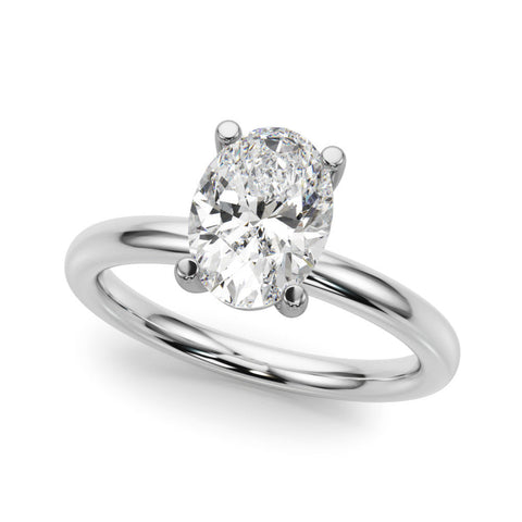 White gold Oval Solitaire Engagement Ring with Four-Prong Setting and Plain Band