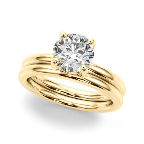 Yellow gold Round Solitaire Diamond Ring with Four-Prong Setting on a Plain Band