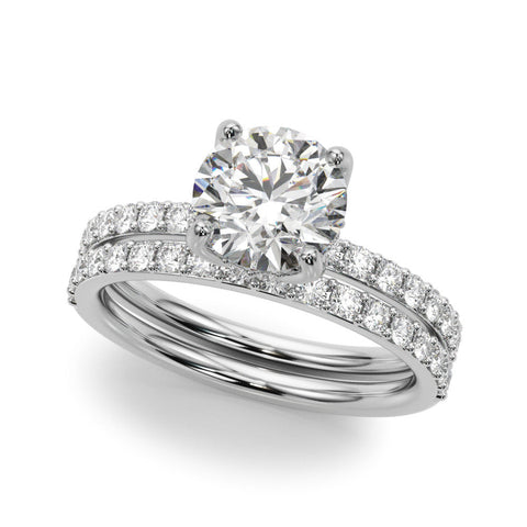 Platinum Round Solitaire Pavé Diamond Engagement Ring with Four-Prong Setting