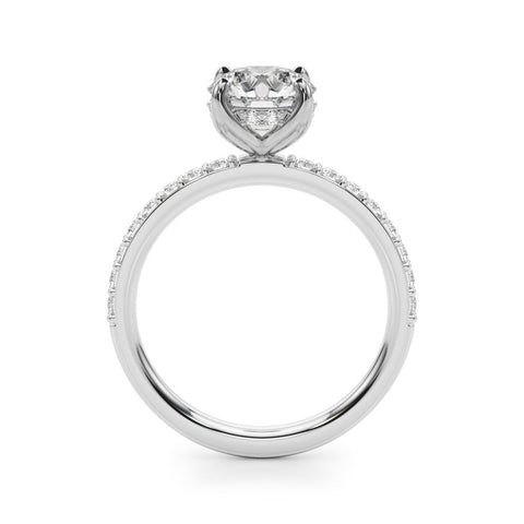 Platinum Round Solitaire Pavé Diamond Engagement Ring with Four-Prong Setting