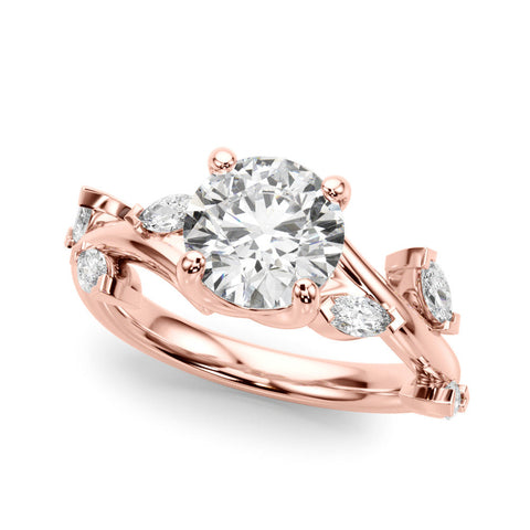 Rose gold Round Solitaire Twisted Band Marquise Accent Prong Setting Ring