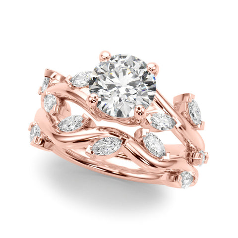 Rose gold Round Solitaire Twisted Band Marquise Accent Prong Setting Ring