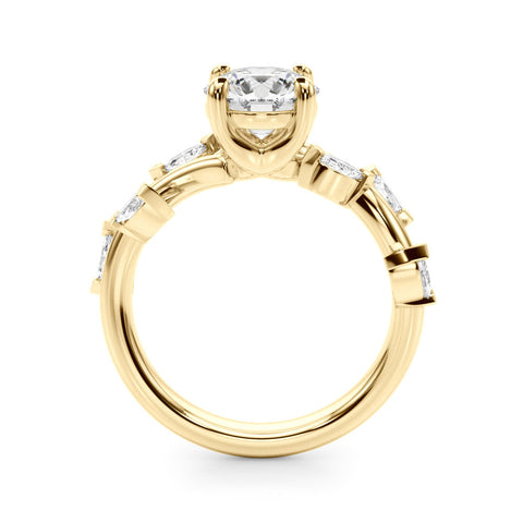 Yellow gold Round Solitaire Twisted Band Marquise Accent Prong Setting Ring