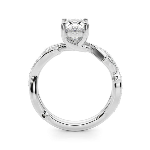 White gold Oval Solitaire Diamond Twist Band with Four-Prong Setting