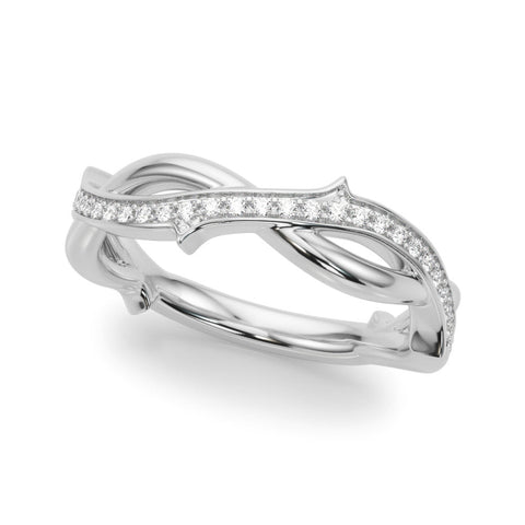 Silver Pavé Round Diamond Twist Band with Bezel Setting