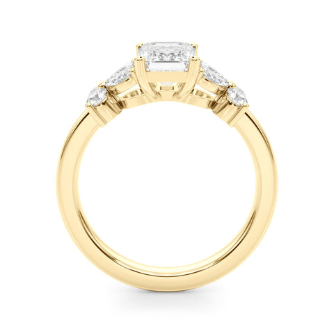 Yellow gold Radiant Cut Solitaire Floral Diamond Ring with Four-Prong Setting