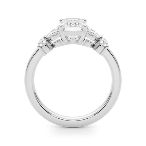White gold Emerald Cut Solitaire Floral Diamond Ring with Four-Prong Setting