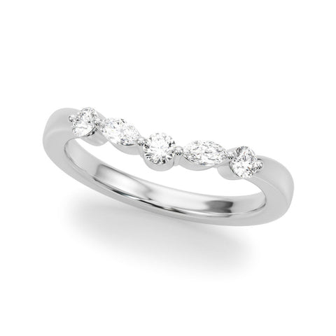 White gold Marquise and Round Diamond Half Eternity Band with Prong Setting