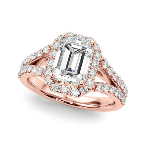 Rose gold Cushion-Cut Halo Split Shank Diamond Ring with Four-Prong Setting
