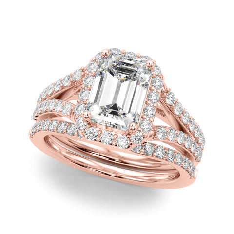Rose gold Cushion-Cut Halo Split Shank Diamond Ring with Four-Prong Setting