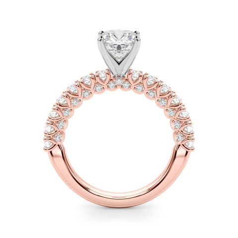 Rose gold Cushion Diamond Pavé Band Solitaire Ring with Four-Prong Setting