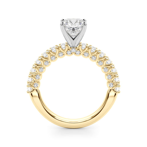 Yellow gold Cushion Diamond Pavé Band Solitaire Ring with Four-Prong Setting