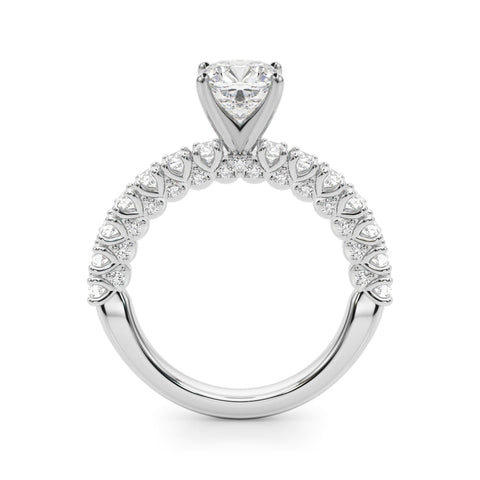 Silver Cushion Diamond Pavé Band Solitaire Ring with Four-Prong Setting