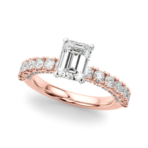 Rose gold Radiant Diamond Pavé Band Solitaire Ring with Four-Prong Setting
