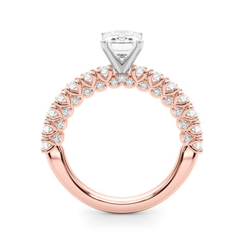 Rose gold Radiant Diamond Pavé Band Solitaire Ring with Four-Prong Setting