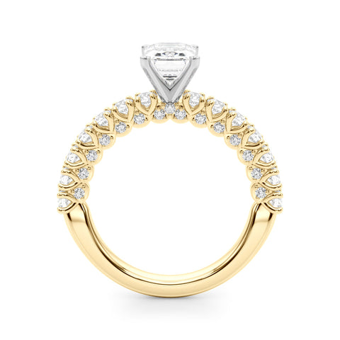 Yellow gold Radiant Diamond Pavé Band Solitaire Ring with Four-Prong Setting