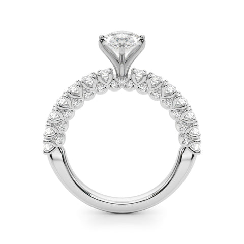Silver Marquise Diamond Pavé Band Solitaire Ring with Four-Prong Setting