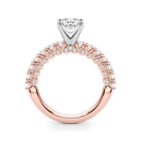 Rose gold Oval Diamond Pavé Band Solitaire Ring with Four-Prong Setting