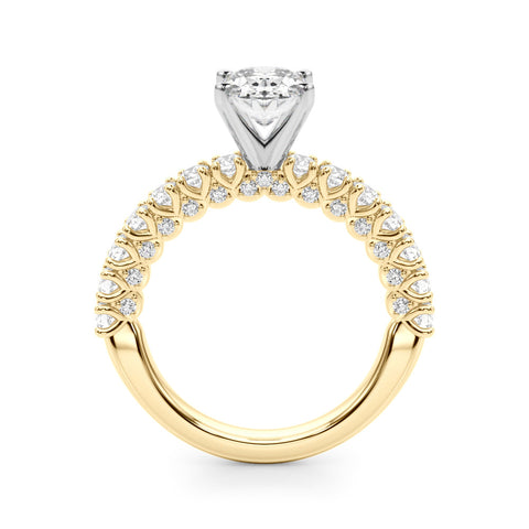 Yellow gold Oval Diamond Pavé Band Solitaire Ring with Four-Prong Setting