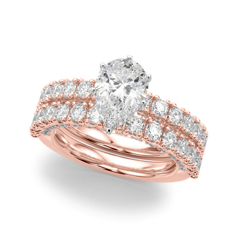 Rose gold Pear Diamond Pavé Band Solitaire Ring with Four-Prong Setting