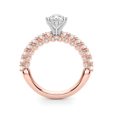 Rose gold Pear Diamond Pavé Band Solitaire Ring with Four-Prong Setting