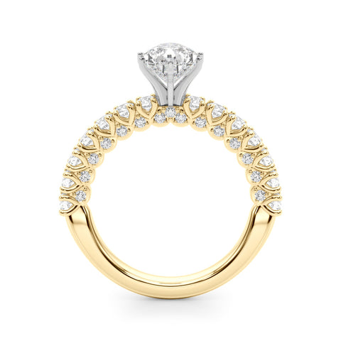 Yellow gold Pear Diamond Pavé Band Solitaire Ring with Four-Prong Setting