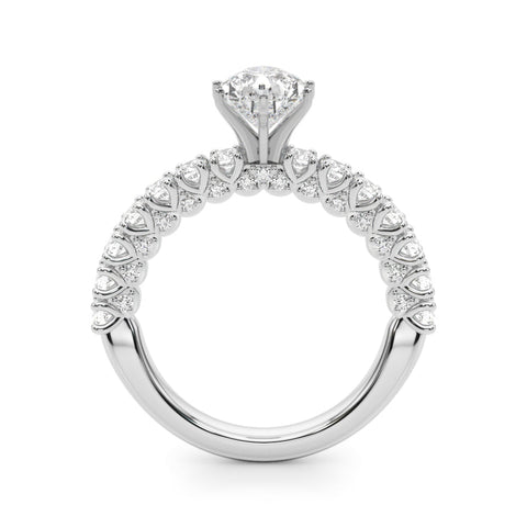 Silver Pear Diamond Pavé Band Solitaire Ring with Four-Prong Setting