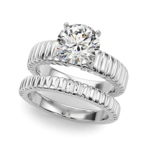 Platinum Round Solitaire Ribbed Band with Four-Prong Setting