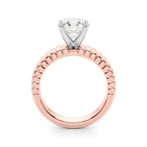 Rose gold Round Solitaire Ribbed Band with Four-Prong Setting