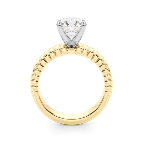 Yellow gold Round Solitaire Ribbed Band with Four-Prong Setting