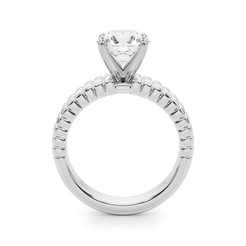 White gold Round Solitaire Ribbed Band with Four-Prong Setting