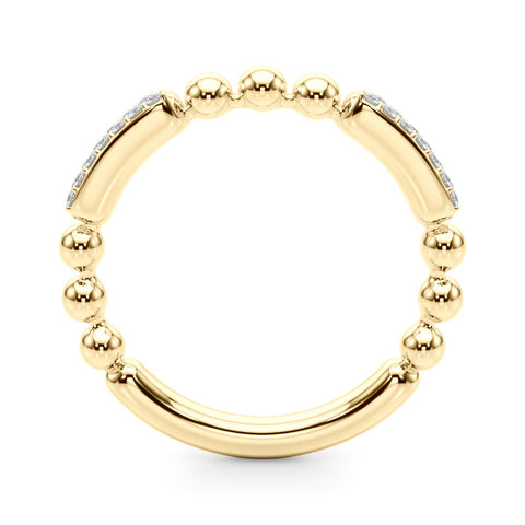 Yellow gold Pave Round Diamond Beaded Band with Shared Prong Setting