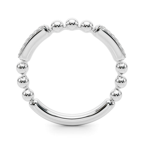 White gold Pave Round Diamond Beaded Band with Shared Prong Setting