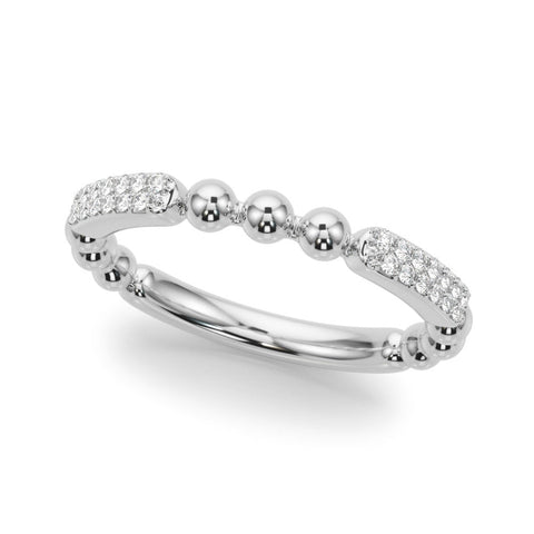 White gold Pave Round Diamond Beaded Band with Shared Prong Setting