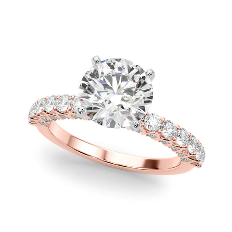 Rose Heart Brilliant Solitaire with Pavé Band and Four-Prong Setting