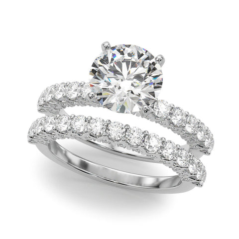 White Radiant Brilliant Solitaire with Pavé Band and Four-Prong Setting