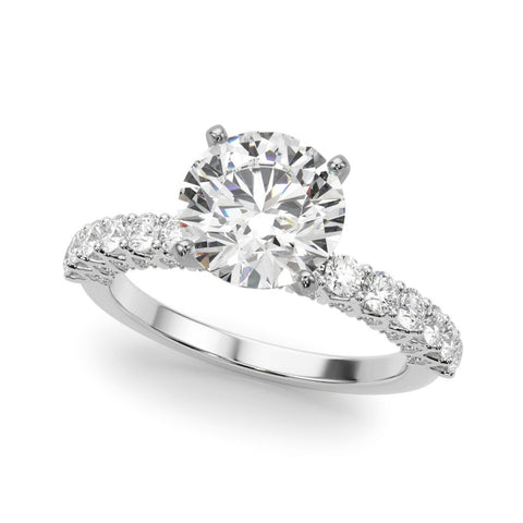 White Radiant Brilliant Solitaire with Pavé Band and Four-Prong Setting