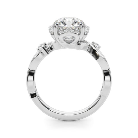 Platinum Round Halo Solitaire Diamond Ring with Twisted Band and Four-Prong Setting