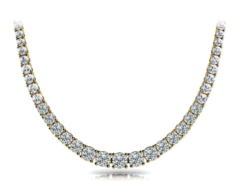 Yellow gold Round Diamond Tennis Necklace with Prong Setting