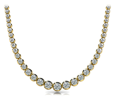 Yellow gold Round Diamond Tennis Necklace with Bezel Setting and Prong Setting