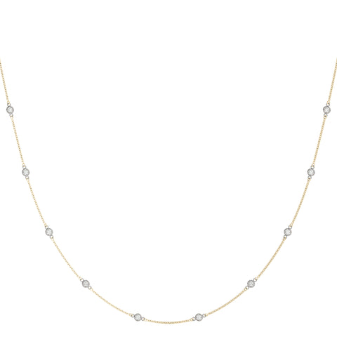 Rose gold Bezel-Set Round Diamond Station Necklace with Cable Chain