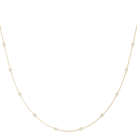 Yellow gold Bezel-Set Round Diamond Station Necklace with Cable Chain