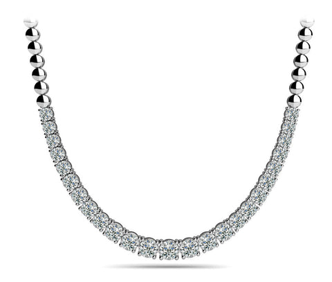 White gold Round Diamond Tennis Necklace with Prong Setting and Bead Chain
