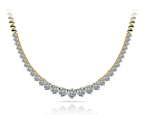 Yellow gold Round Diamond Tennis Necklace with Graduated Prong Setting