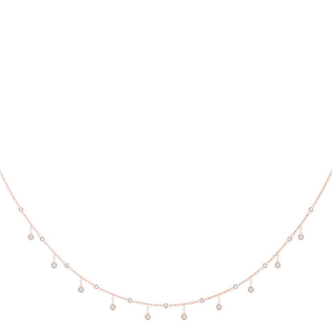 Rose gold Round Bezel Set Diamond Station Necklace with Cable Chain